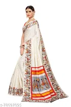 Silk Printed Saree for Women, White 