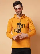 Fleece Printed Hoodie for Men, Yellow 