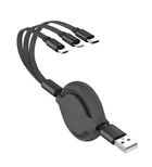 3 in 1 Retractable USB Charging Cable (Black, 1 m)