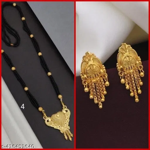 Alloy Mangalsutra with 1 Pair Earrings for Women (Multicolor, Set of 2)
