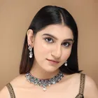 Copper Kempu Stone Choker Necklace with Earrings for Women 