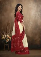 Art Silk Printed Saree for Women, Beige 