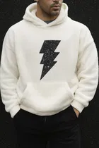 Fleece Printed Hoodie for Men, White 