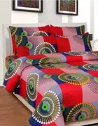 Poly Cotton Double Bedsheet with 2 Pillow Cover Abstract & Mickey Print Pack of 2