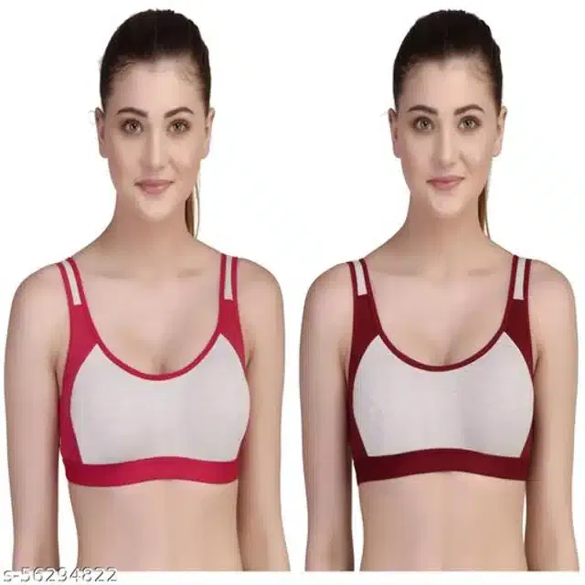 Polycotton Sports Bra for Women (Red & Maroon, 30B) (Pack of 2)