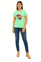 Cotton Blend Printed T-shirt for Women, Green 