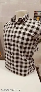 Cotton Blend Checked Shirt for Men, White & Brown 