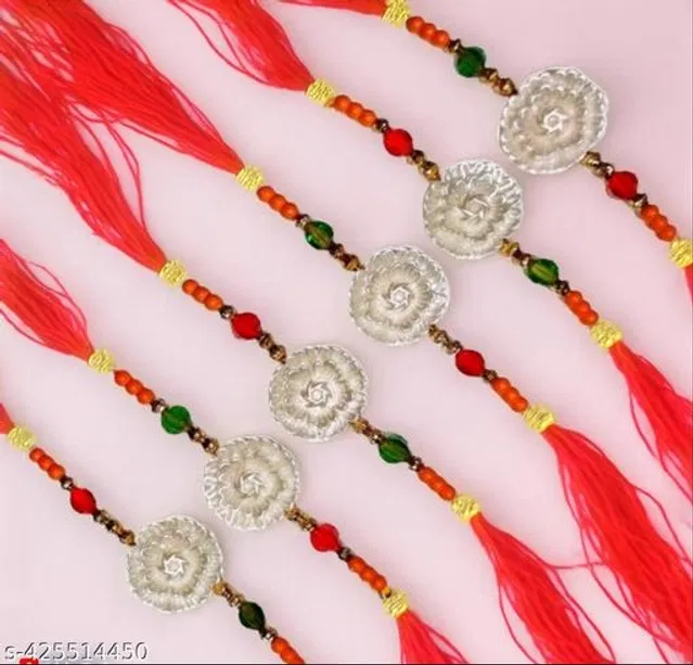 Handmade Designer Rakhi with Roli Chawal (Multicolor, Pack of 6)