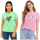 Cotton Blend T-shirt for Women, Pink & Green, Pack of 2 