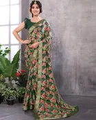 Tussar Silk Printed Saree for Women, Green 