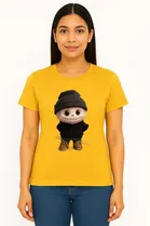 Cotton Blend Printed T-shirt for Women, Mustard 