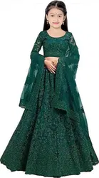 Net Embroidered Semi Stitched Lehenga for Girls 