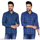 Cotton Blend Checked Shirt for Men, Blue 