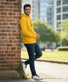 Fleece Printed Hoodie for Men, Yellow 