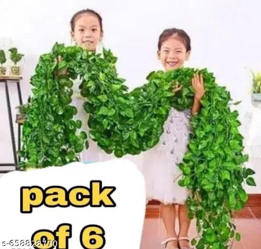 Plastic Artificial Garlands Plant for Home Decor for Women (Green, Set of 6)