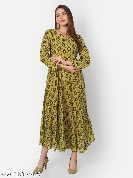 Aagyeyi Pretty Party Gown for Women (Green, S)