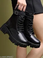Shoetopia Solid Airmix Heeled Boots Black 
