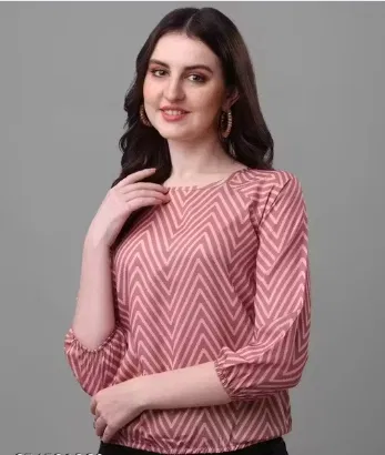 Lycra Striped Top for Women, Pink (L)