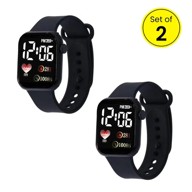 Kids Digital Waterproof Smart Watch (5-15 Years, Black) (Pack of 2)