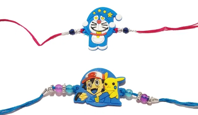 Synthetic Doraemon & Pokemon Kids Rakhi (Multicolor, Pack of 2)