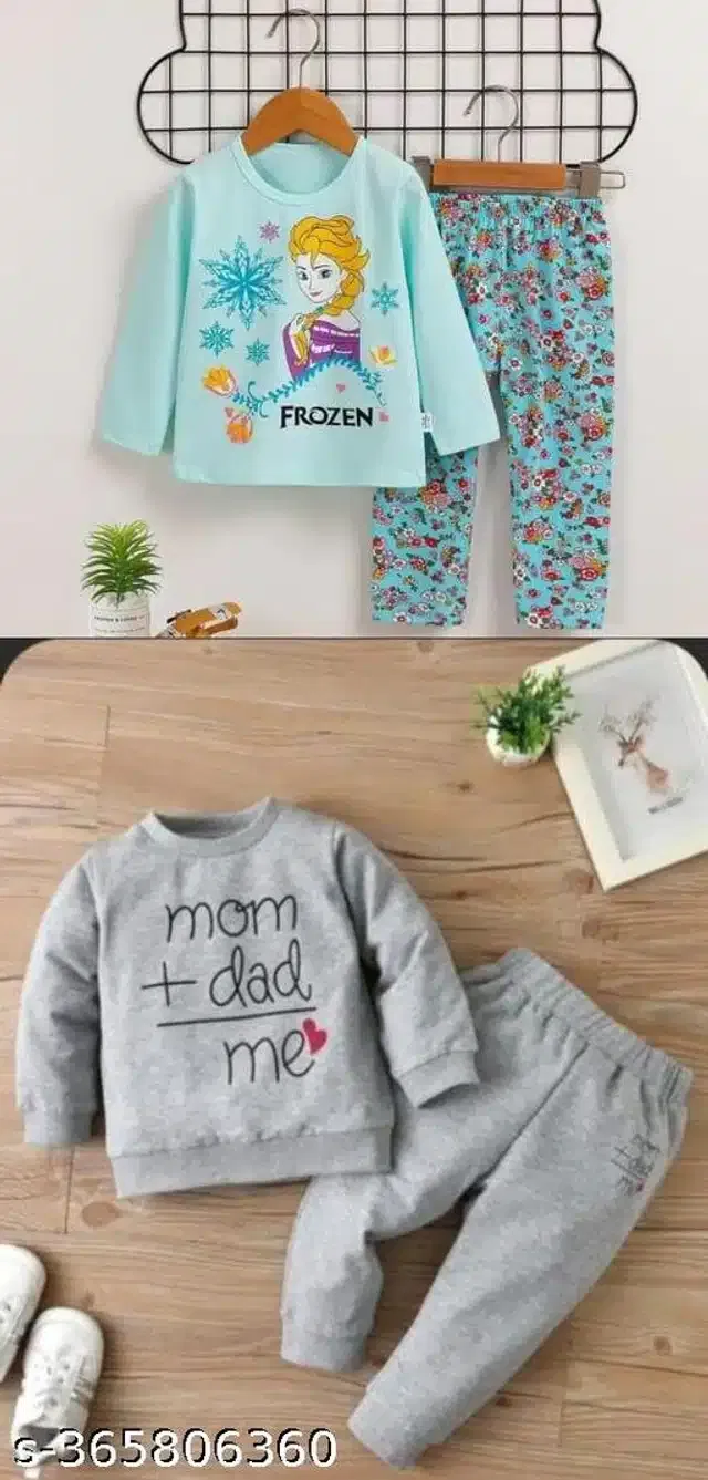 Cotton Blend Full Sleeves T-Shirt with Pant Clothing Set for Kids (Sea Green & Grey, 12-18 Months) (Set of 2)