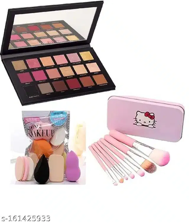 Eye Shadow Palette with 6 Pcs Makeup Blender & 7 Pcs Brushes (Multicolor, Set of 3)