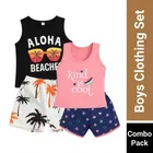 Cotton Blend Printed Clothing Set for Boys, Combo Pack of 2, Black & Peach & Blue, 6-12 Months