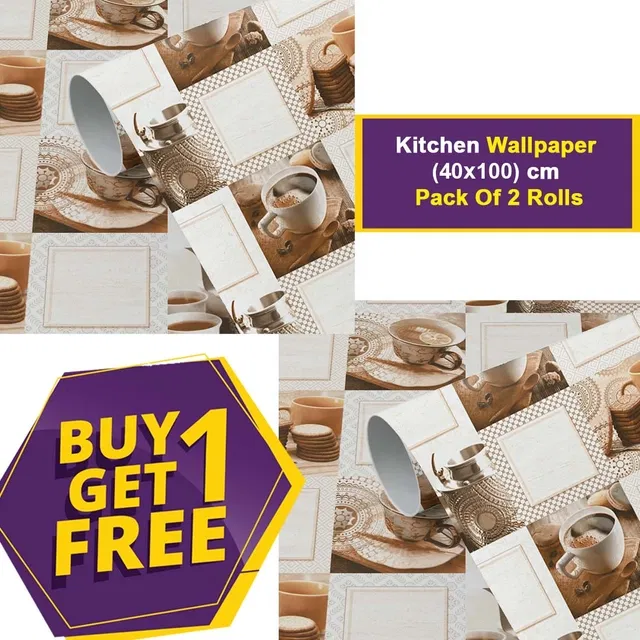 Vinyl Wallpaper for Kitchen Wall (Multicolor, 100x40 cm) (Pack of 2)