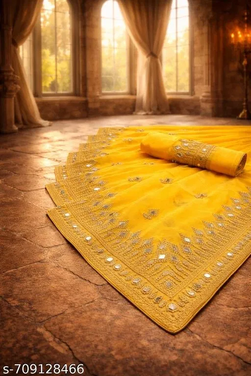 Bright Saree for Women (Yellow, Free Size)