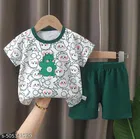 Hosiery Cotton Printed Clothing Set for Kids, Green & White 