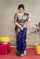 Silk Woven Design Saree for Women, Navy Blue 