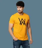 Polyester Printed T-Shirt for Men, Mustard 