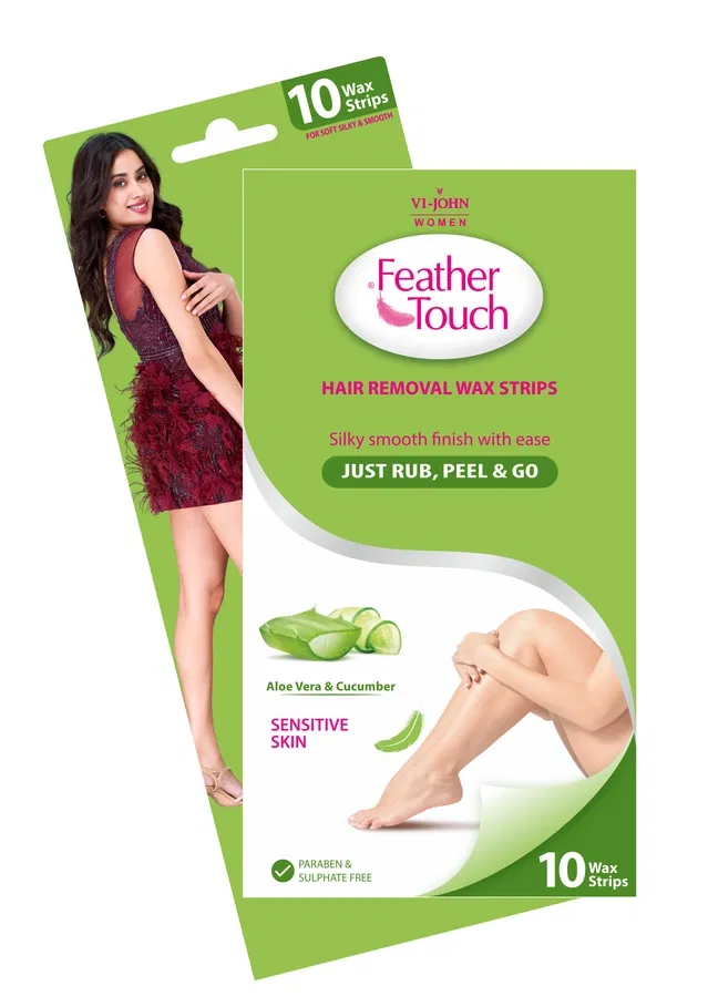 VI-JOHN Feather Touch Aloevera & Cucumber Hair Removal Wax strips for Dry Skin - 10Strips