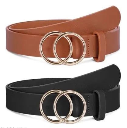 Leather Belts for Women (Black & Brown, Pack of 2)