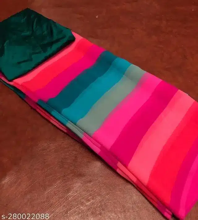 Georgette Colorblocked Saree for Women (Multicolor, 6.3 m)
