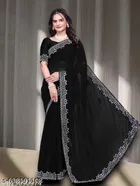 Georgette Solid Saree for Women, Black 