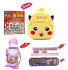 Combo of Kids Cartoon Bag Backpack, All In One Book, Water Bottle & Gift Set Geometry Set 