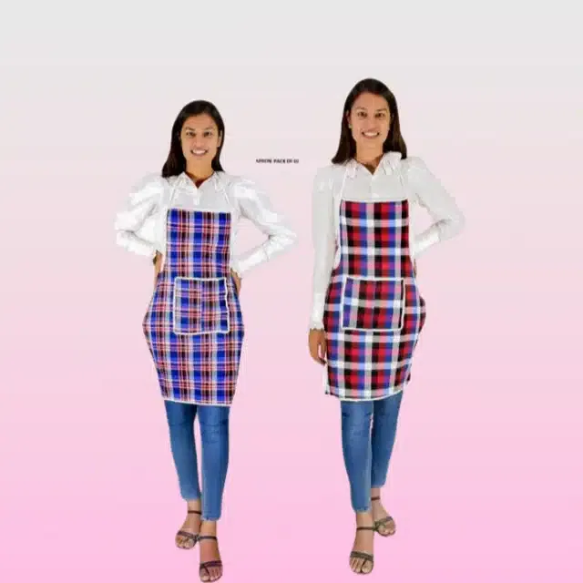 Cotton Kitchen Aprons (Multicolor, Pack of 2)