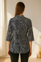 Women's Tropical Print Regular Sleeve Mandarin Collar Top, L 