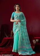 Thread Embroidery Kota Doria Cotton Saree for Women 