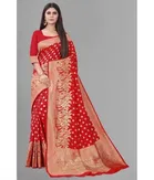 Litchi Silk Woven Design Saree for Women, Red 