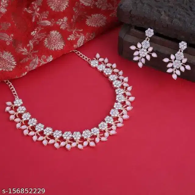 Alloy Necklace with Earrings for Women (Silver, Set of 1)