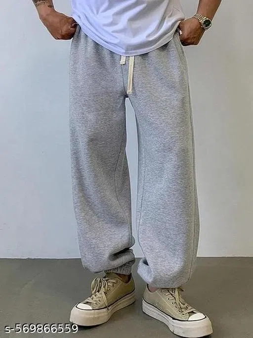 Cotton Blend Solid Trackpant for Men, Grey (L)