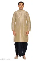 Dupion Silk Solid Kurta with Dhoti for Men 