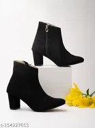 Shoetopia Solid Suede Mid-Top Boots Black 