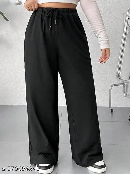 Cotton Blend Solid Trousers for Men, Black (S)