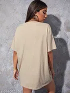 Cotton Blend Printed T-shirt for Women, Beige 