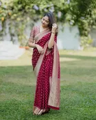 Litchi Silk Woven Design Saree for Women, Pink 