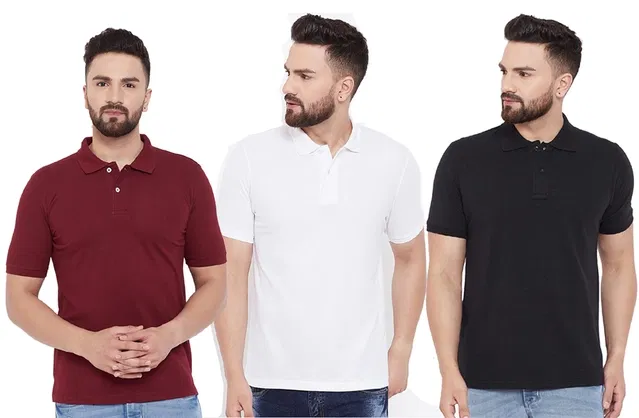 Polo T-shirts for Men, Pack of 3 (Multicolor, M)