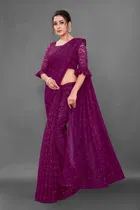 Net Solid Saree for Women 